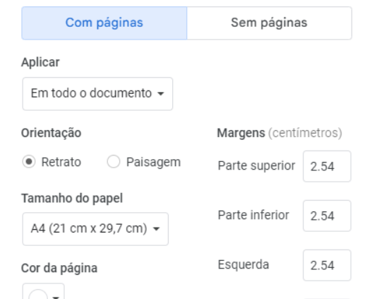 Visualização sem páginas no Google Docs