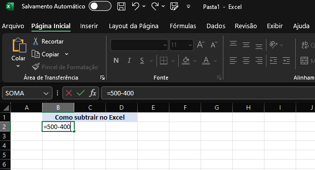 Como subtrair no Excel usando uma célula