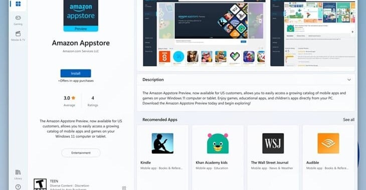 Amazon Appstore é necessária para instalar apps do Android no Windows 11 com o WSA