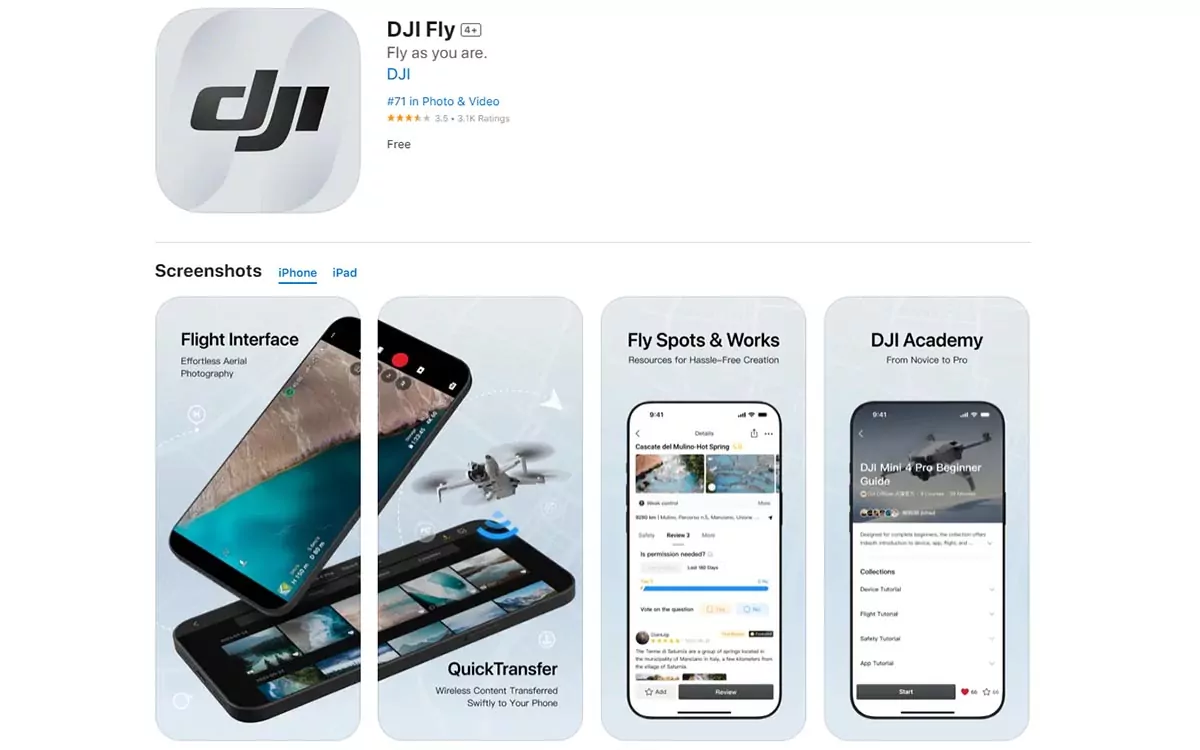 App DJI fly na app store