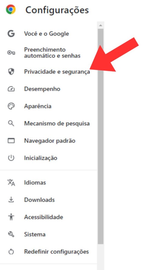 Privacidade e Segurança Chrome