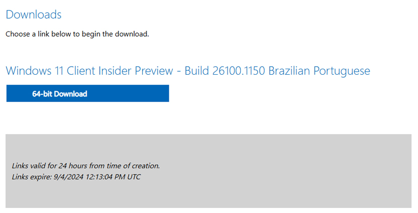 Link para download do arquivo ISO do Windows 11 24H2