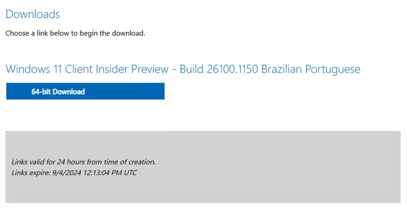 Link para download do arquivo ISO do Windows 11 24H2