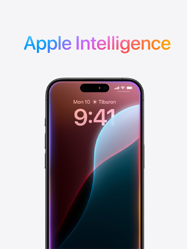 iPhone 15 com logo do Apple Intelligence acima