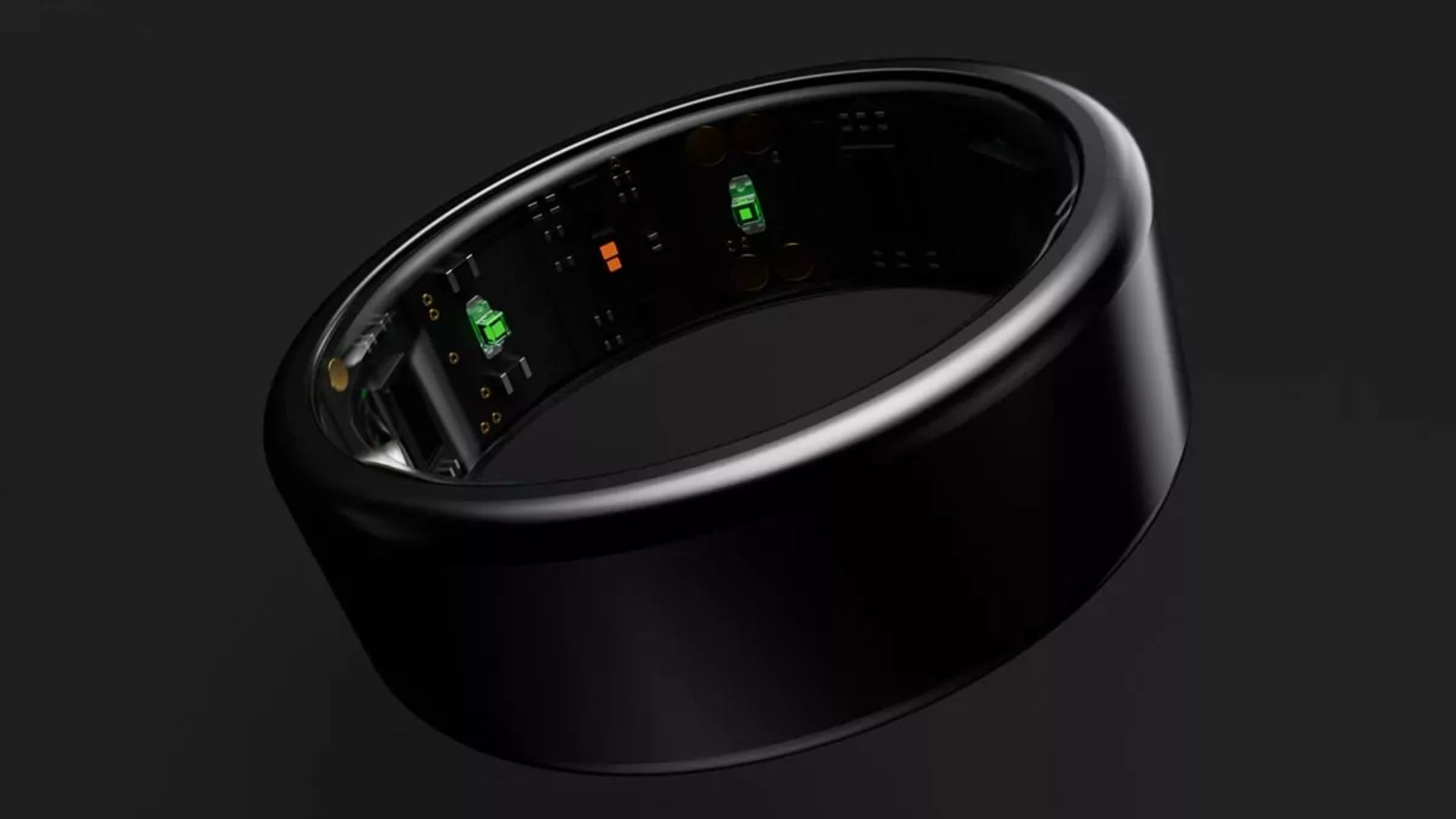 Alternativas ao Samsung Galaxy Ring: Anel preto da Omate mostrando seu interior com sensores