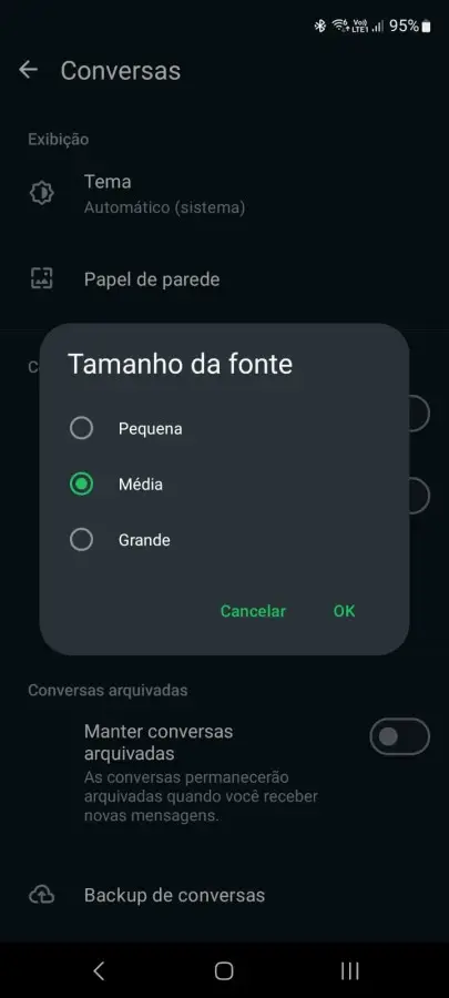 Tutorial, aumentar fonte WhatsApp